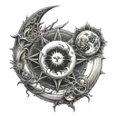 blazing sun, Ouroboros, moon, planets tattoo design idea
