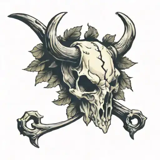 Cow's skull shadow branch tattoo design idea