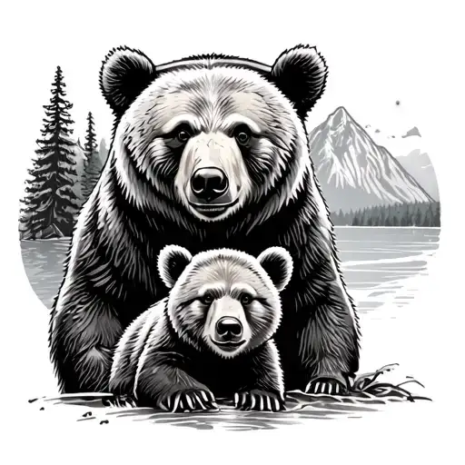 Yosemite bear with cub tattoo design idea