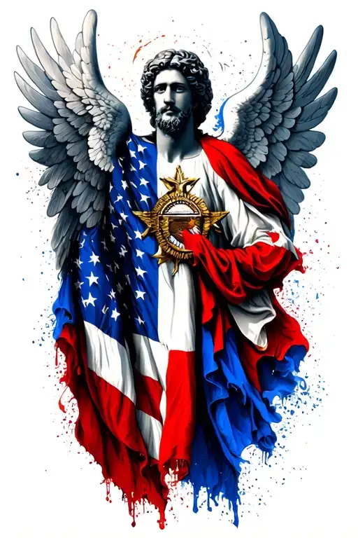 texas flag american flag angel male tattoo design idea