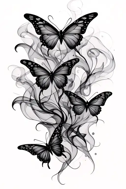 abstract thin smoke tattoo 20 inches long  with 2 butterfly in both end tattoo design idea