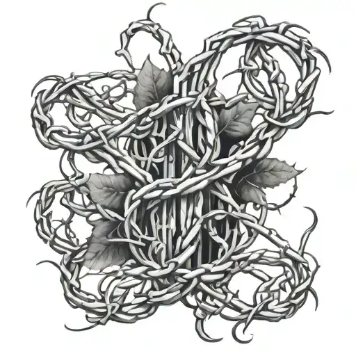 vines and barb wire wrapped evenly tattoo design idea