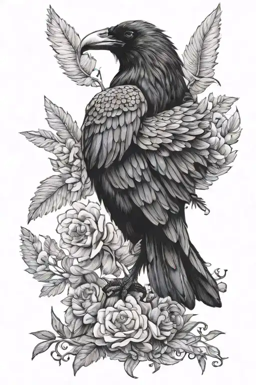 sketch on the theme of the folk song Black Raven. The upper back is a raven with outstretched wings, the lower back is a Don Cossack. tattoo design idea