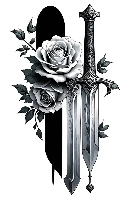 long sword with roses tattoo design idea
