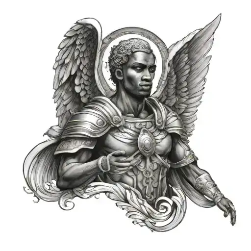 African male guardian angel tattoo design idea