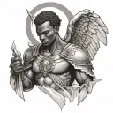 African male guardian angel tattoo design idea