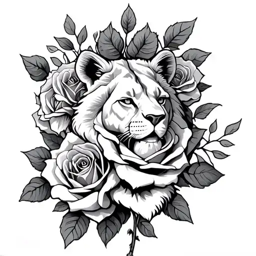 roses, lioness, stairway to heaven to irish rose intertwined tattoo design idea