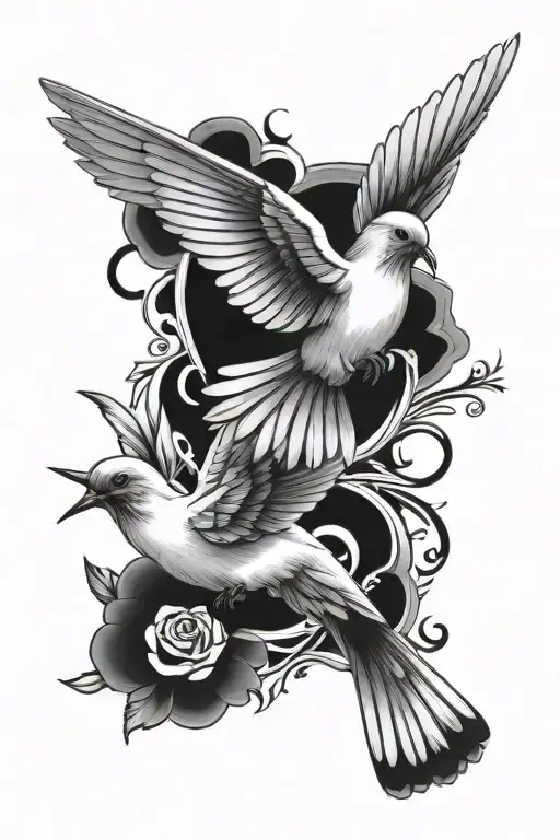 a dove, a hummingbird, and a swallow bird flying tattoo design idea