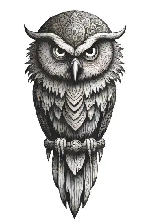 owl decorated as a Cherokee Indian wizard tattoo design idea