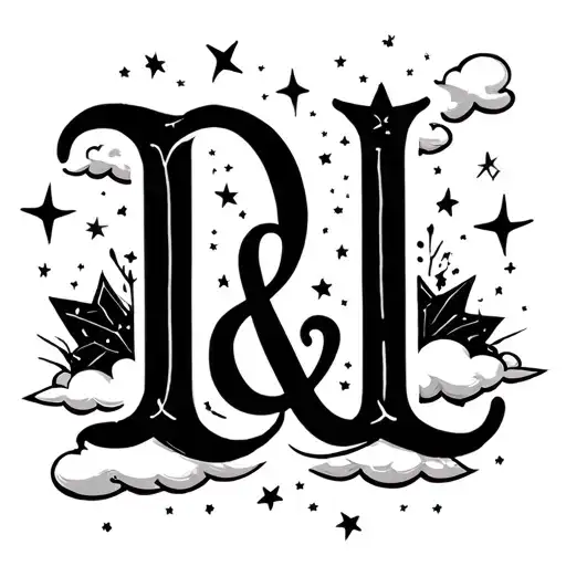 letters d&l with stars and clouds tattoo design idea