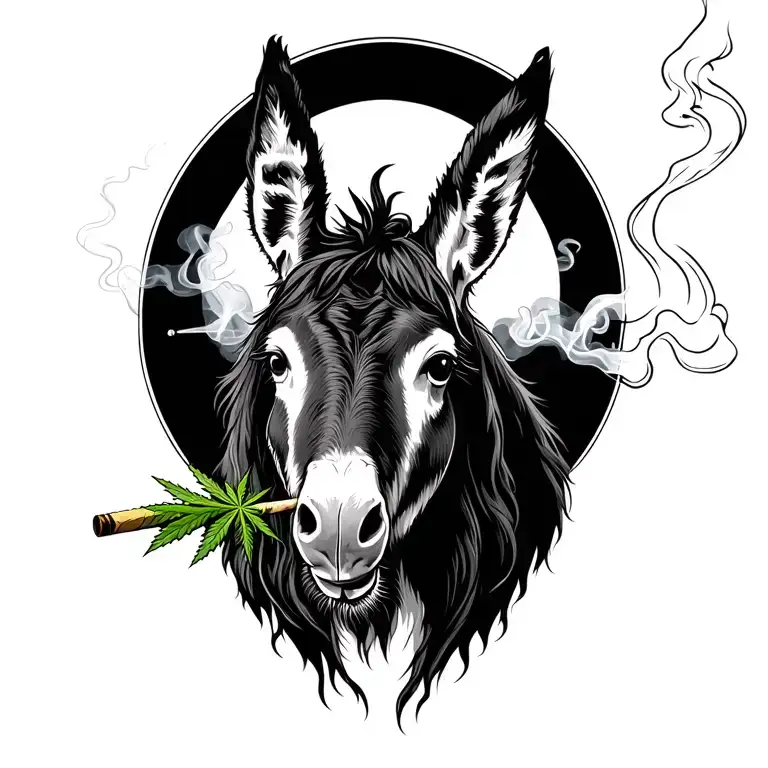 sad donkey smoking weed joint tattoo design idea