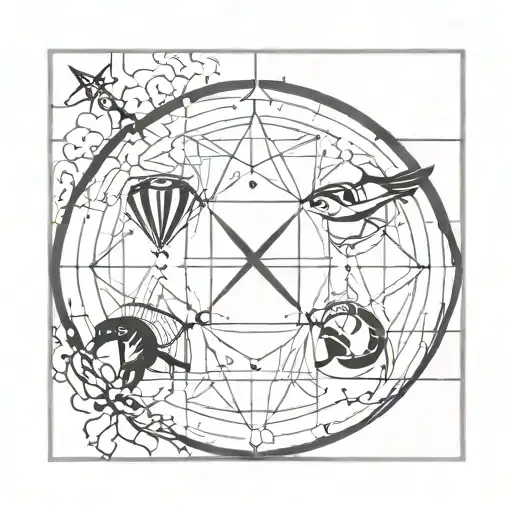 libra Leo pisces cancer star signs intertwined with elements tattoo design idea