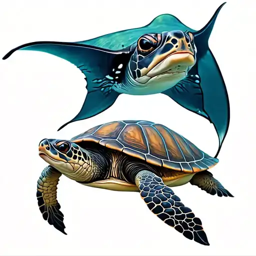 manta ray and turtle tattoo design idea