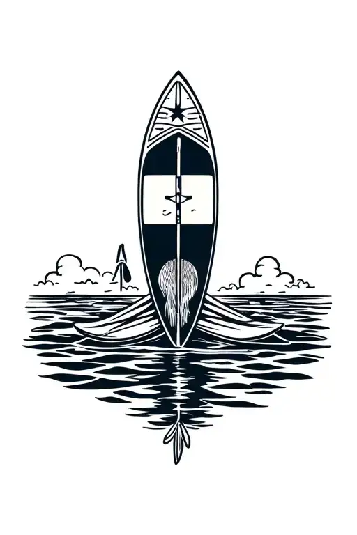 paddleboard in heart surrounded tattoo design idea