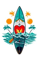 paddleboard in heart surrounded tattoo design idea