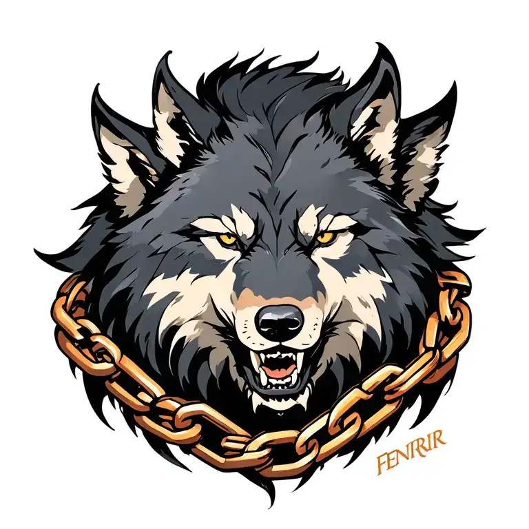 fenrir the wolf chained tattoo design idea