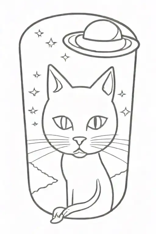 A cat abducted by ufo beaming  tattoo design idea