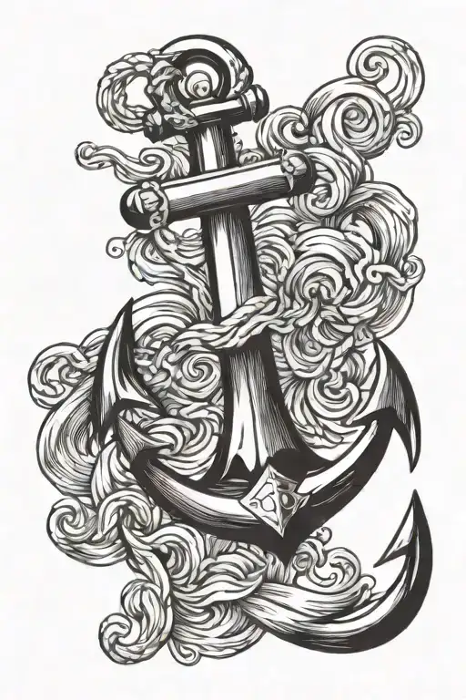 navy fouled anchor waves tattoo design idea