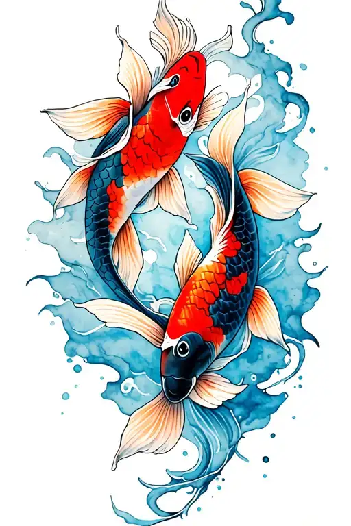 Palm-sized tattoo design, upper inner arm. Two koi fish in opposite directions, one light, one dark (black and white), m tattoo design idea