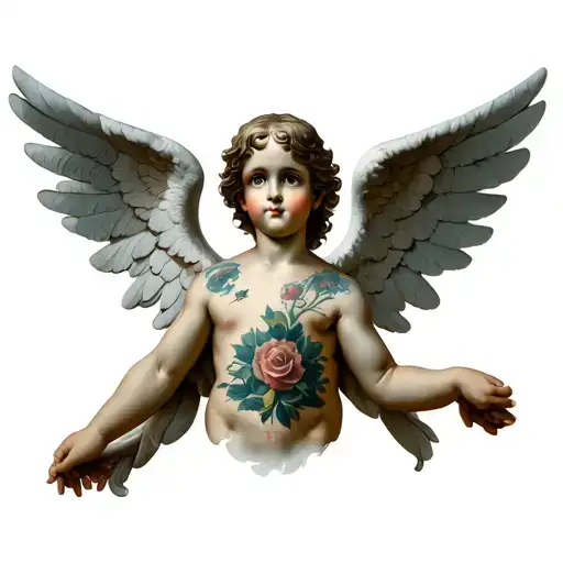 cherub tattoo on each side of the chest and something angelic in the middle of the chest  tattoo design idea