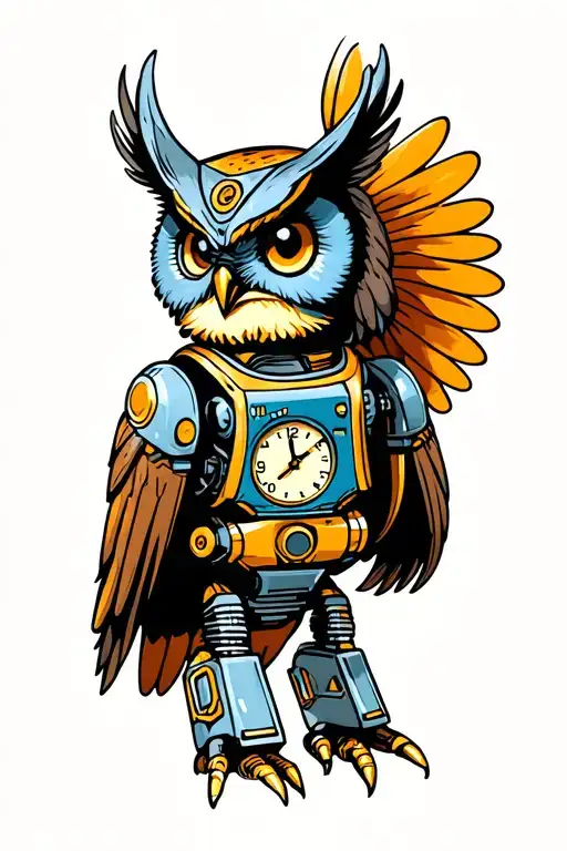Clockwork Sly Cooper Robot Owl flying tattoo design idea
