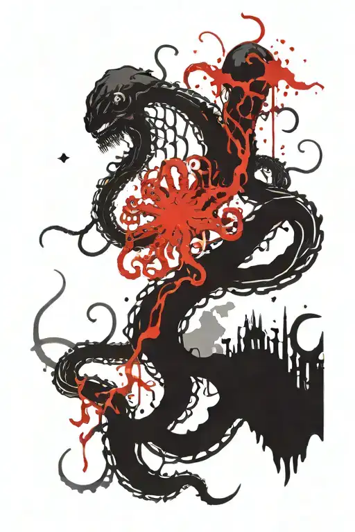 Lovecraft inspired kraken emerging tattoo design idea