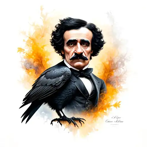 Edgar allen poe portrait black raven tattoo design idea