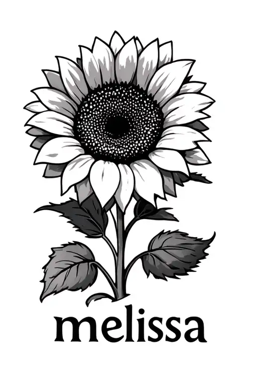 the name melissa with a sunflower growing tattoo design idea