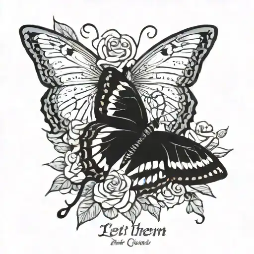 roses, butterfly, cancer zodiac sign, phrase "Let Them" tattoo design idea