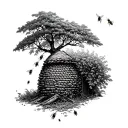 bee hive honey colm falling from tree tattoo design idea