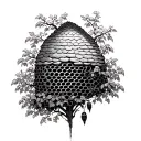 bee hive honey colm falling from tree tattoo design idea