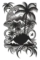 palm trees and mountains tattoo design idea