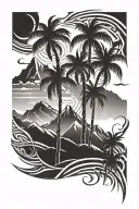 palm trees and mountains tattoo design idea