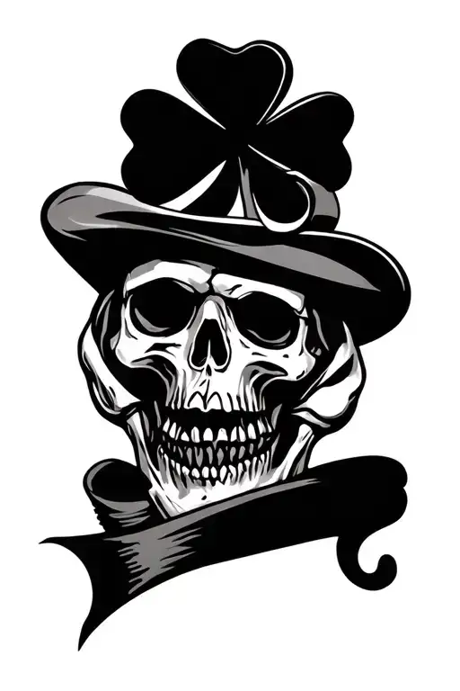 skull and whiskey shamrock Irish evil  tattoo design idea