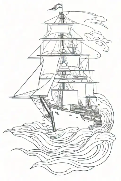 battleship skinking in waves sinking tattoo design idea
