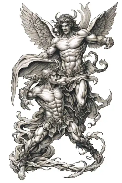 angel fighting demon tattoo design idea