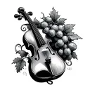 violin with grape vine wrapped tattoo design idea