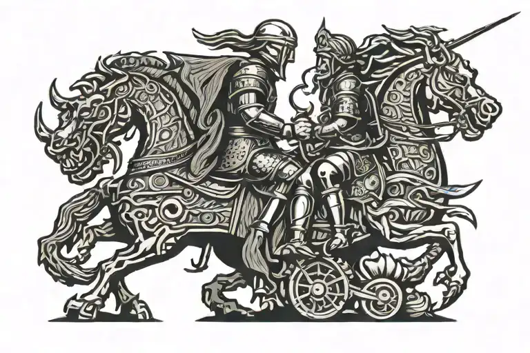 knight and dragon  tattoo design idea