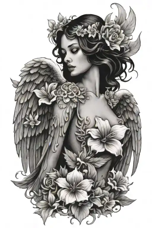 melissa flower angel wings tattoo design idea