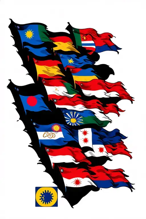 international flags connected like a quilt but each waving in a triangular shape tattoo design idea