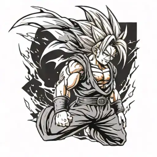 future trunks super Saiyan black and white tattoo design idea