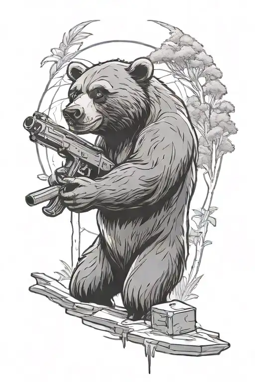 Baloo the bear from Jungle Book shooting a golden scar from Fortnite tattoo design idea