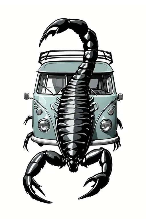 scorpion with 1966 campervan black tattoo design idea