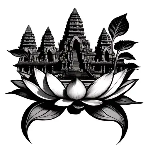 Angkor wat and lotus flower tattoo design idea