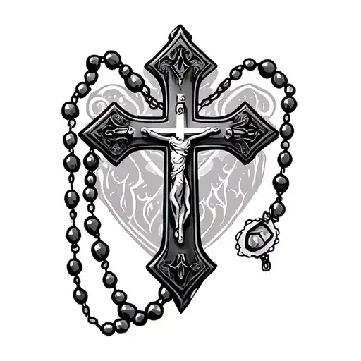 cross with rosary beads tattoo design idea