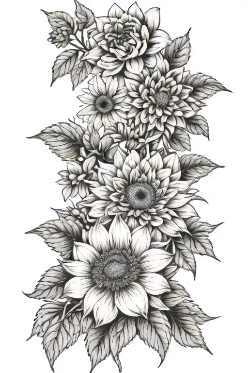 sunflowers dahlias gardenias daffodils tattoo design idea