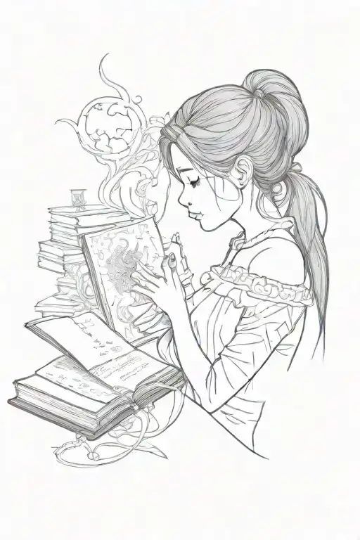 Book, girl teacher 30 years old with black straight hair, Scorpio, broken heart tattoo design idea