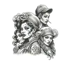 hear no devil see no evil speak no eveil  gangster girl money gangster Los Angeles tattoo design idea