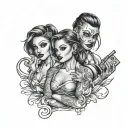 hear no devil see no evil speak no eveil  gangster girl money gangster Los Angeles tattoo design idea