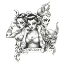 hear no devil see no evil speak no eveil  gangster girl money gangster Los Angeles tattoo design idea